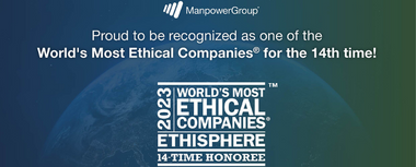 Ο όμιλος ManpowerGroup αναγνωρίστηκε για 14η χρονιά ως μια από τις πλέον Ηθικές Εταιρείες στον Κόσμο